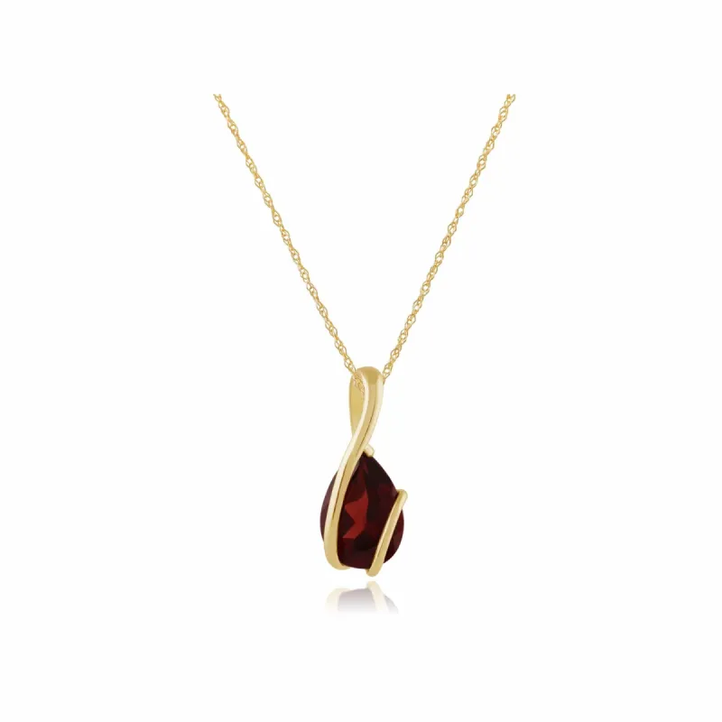 Classic Pear Garnet Pendant in 9ct Yellow Gold sold by Gemondo Jewellery