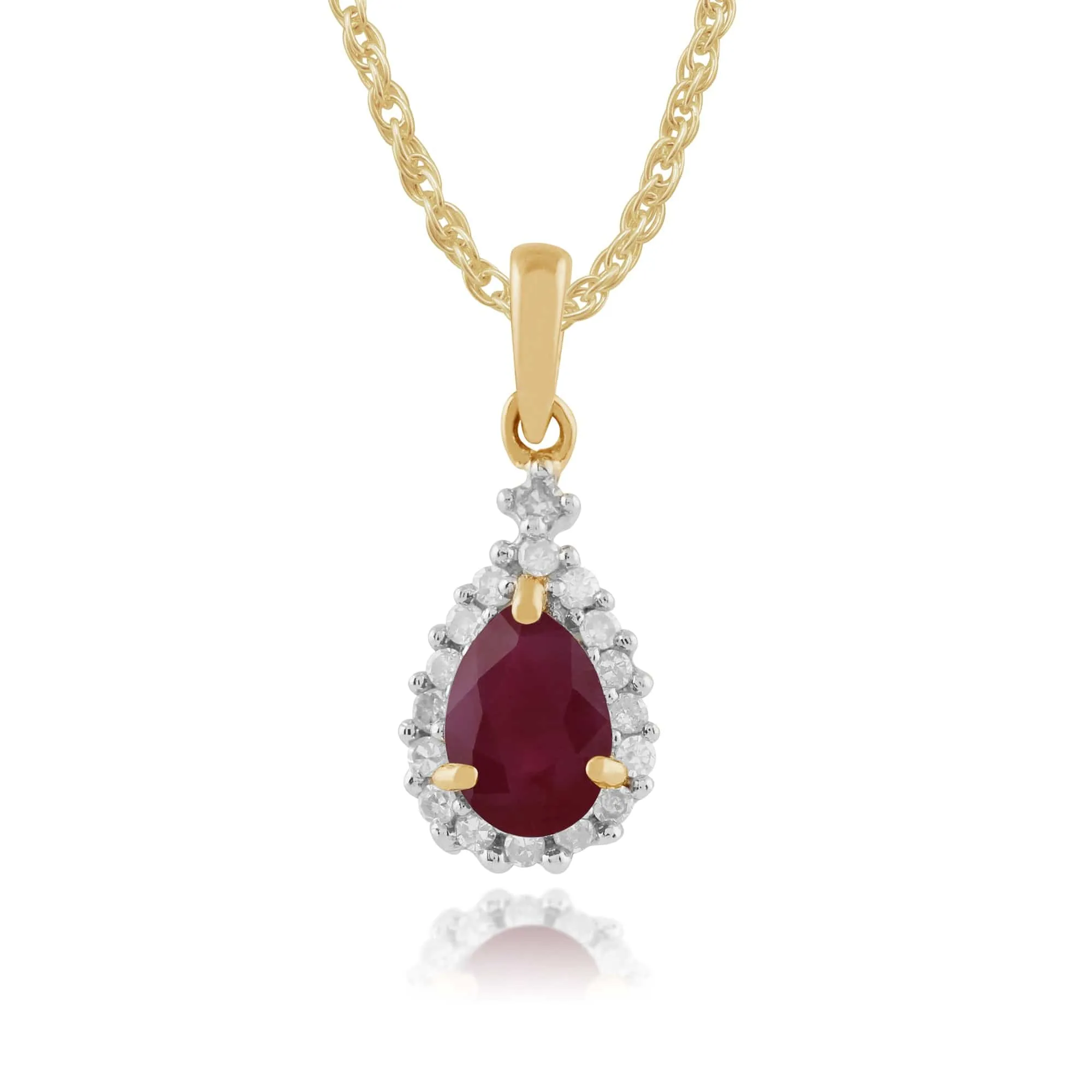 Classic Pear Ruby & Diamond Halo Pendant & Ring Set in 9ct Yellow Gold sold by Gemondo Jewellery product image thumbnail 2