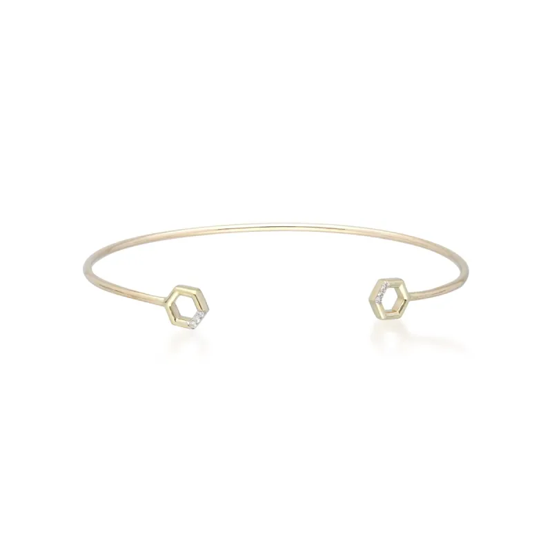 Diamond Pavé Hexagon Open Bangle in 9ct Yellow Gold sold by Gemondo Jewellery