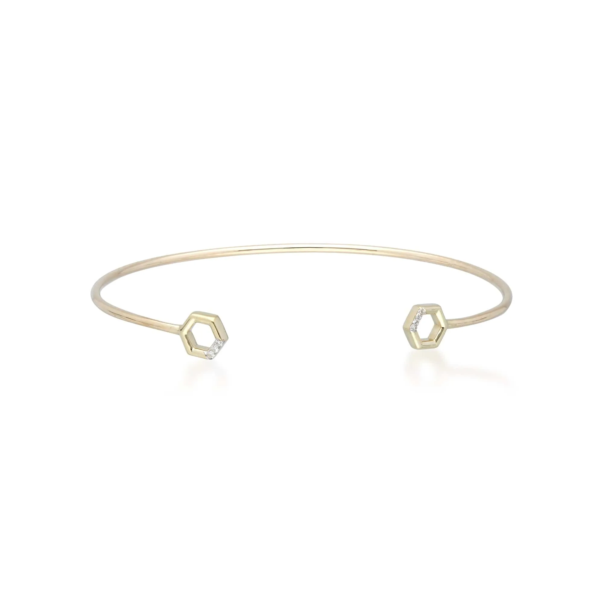 Diamond Pavé Hexagon Open Bangle in 9ct Yellow Gold sold by Gemondo Jewellery