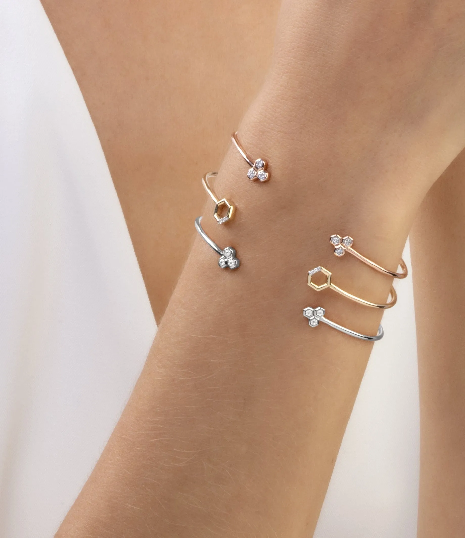 Diamond Pavé Hexagon Open Bangle in 9ct Yellow Gold sold by Gemondo Jewellery product image thumbnail 2