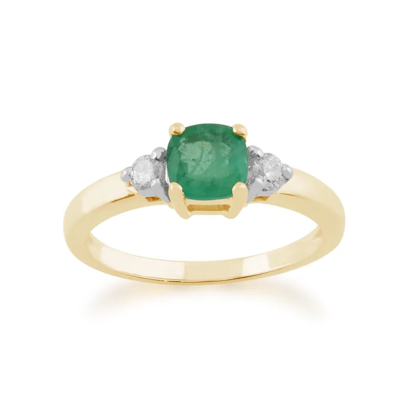 9ct Yellow Gold 0.68ct Natural Emerald & Diamond Single Stone Ring sold by Gemondo Jewellery
