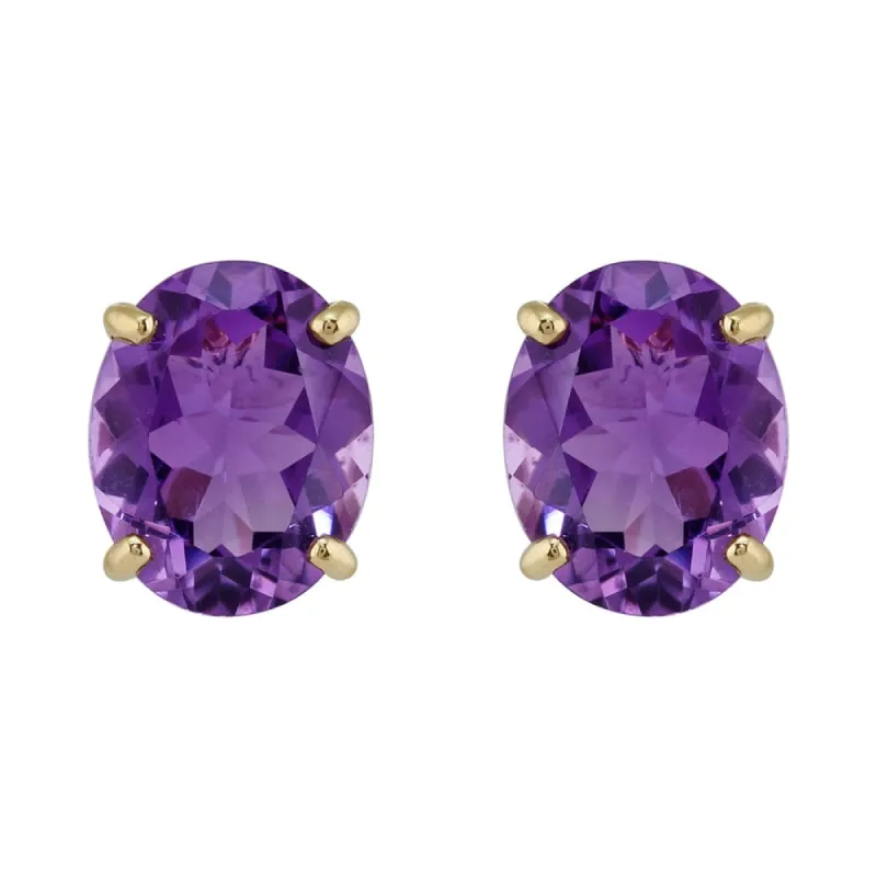 Classic Oval Claw Set Amethyst Stud Earrings in 9ct Yellow Gold sold by Gemondo Jewellery
