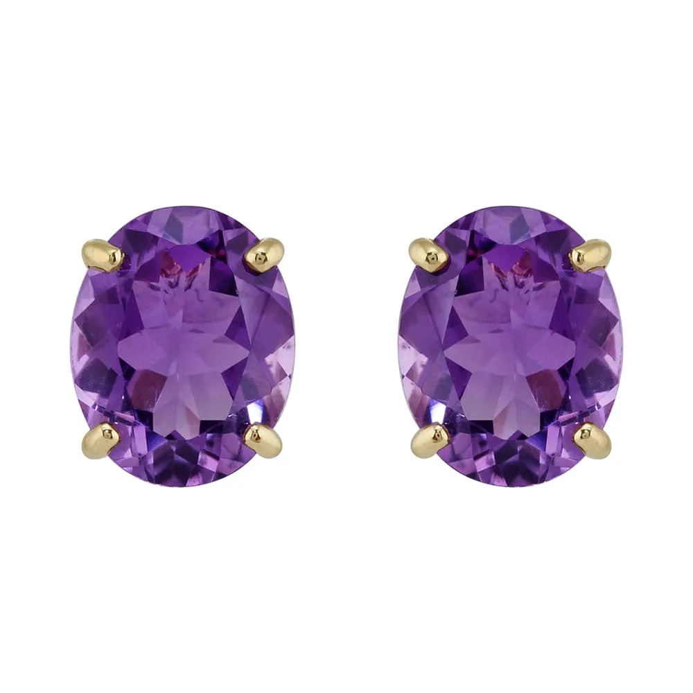 Classic Oval Claw Set Amethyst Stud Earrings in 9ct Yellow Gold sold by Gemondo Jewellery