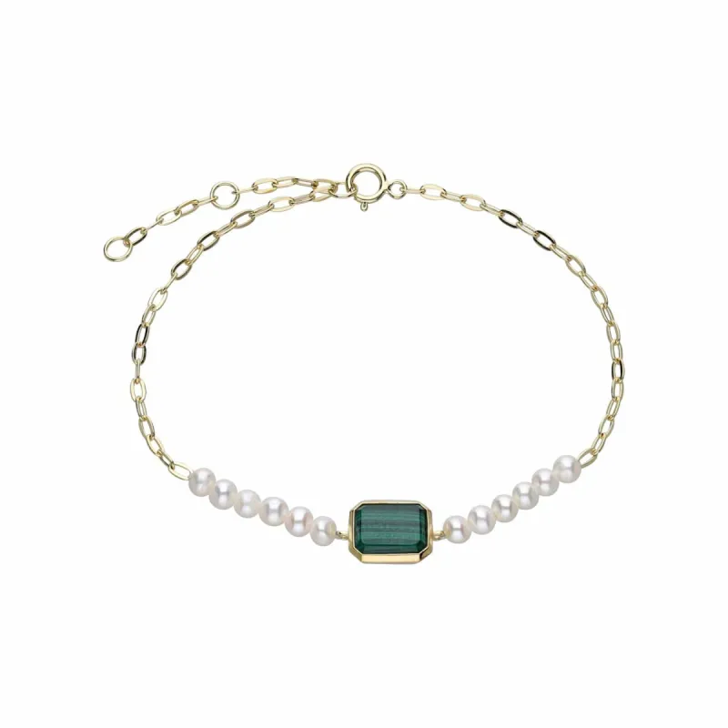 ECFEW™ Unifier Malachite & Pearl Chain Link Bracelet In Gold Plated Sterling Silver sold by Gemondo Jewellery