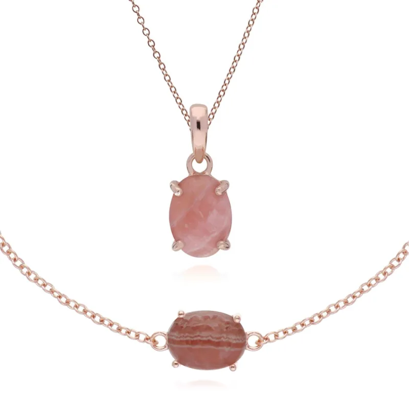 Classic Oval Rhodochrosite Bracelet & Pendant Set in Rose Gold Plated 925 Sterling Silver sold by Gemondo Jewellery