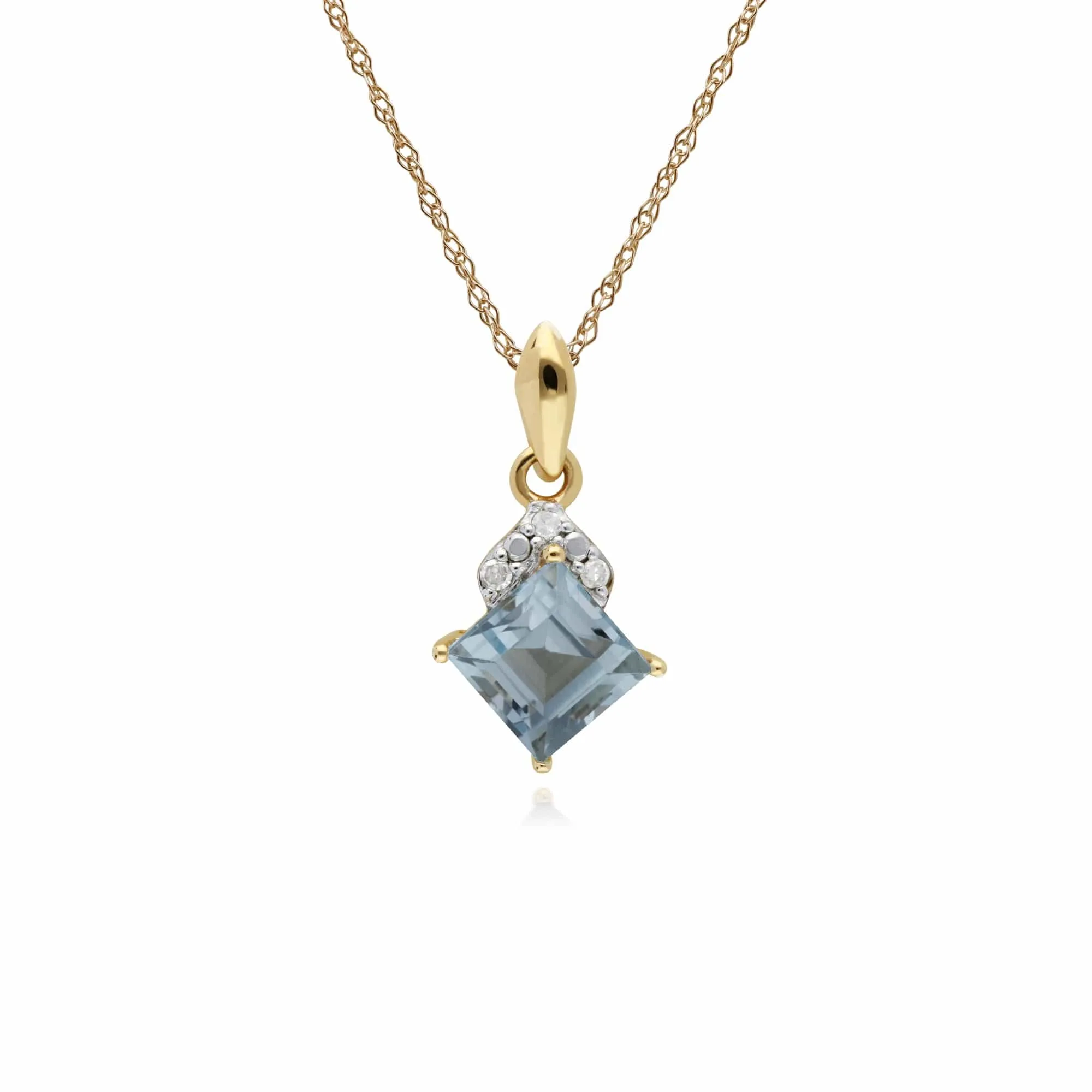 Classic Square Blue Topaz & Diamond Pendant in 9ct Yellow Gold sold by Gemondo Jewellery