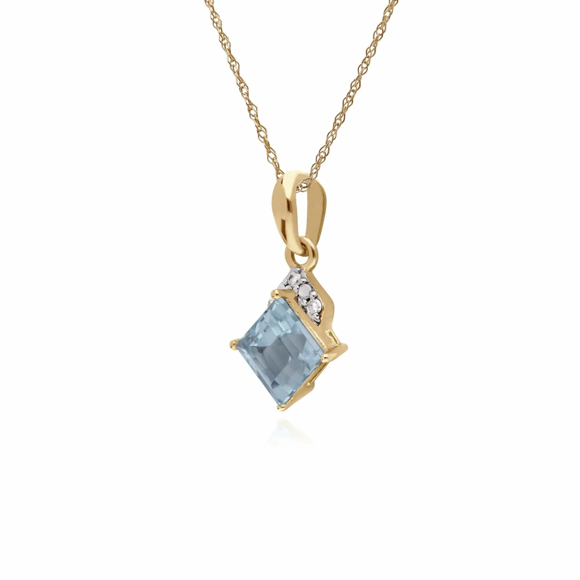 Classic Square Blue Topaz & Diamond Pendant in 9ct Yellow Gold sold by Gemondo Jewellery product image thumbnail 2