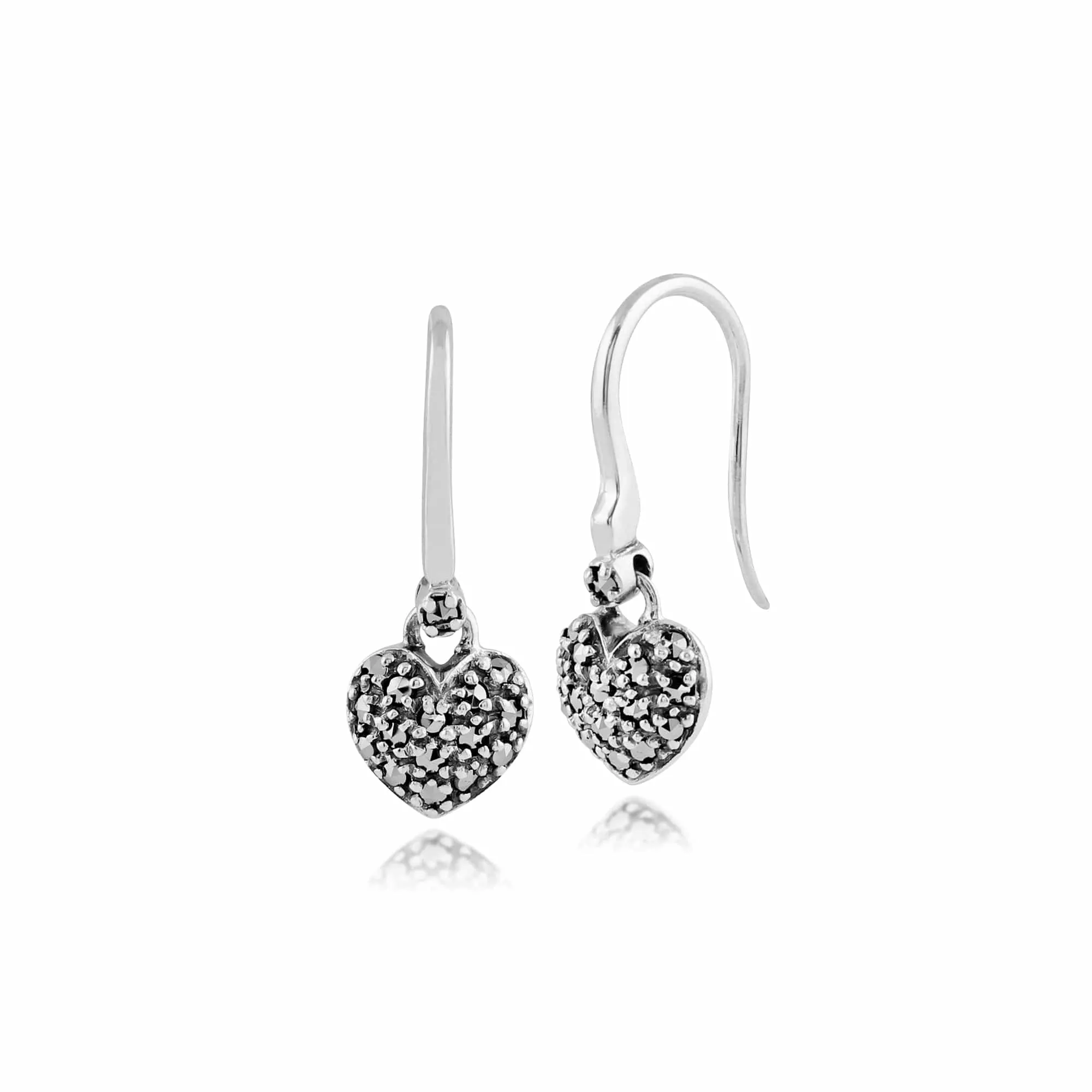Classic Round Marcasite Heart Drop Earrings in 925 Sterling Silver sold by Gemondo Jewellery