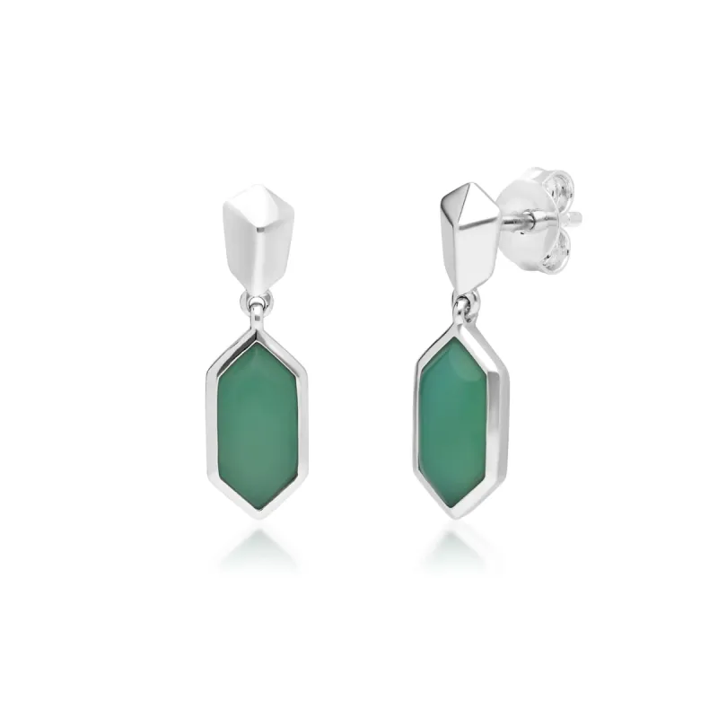 Micro Statement Green Chrysoprase Cabochon Drop Earrings sold by Gemondo Jewellery