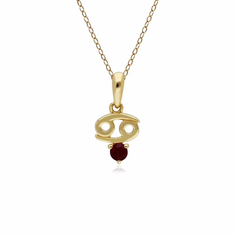 Ruby Cancer Zodiac Charm Necklace in 9ct Yellow Gold sold by Gemondo Jewellery