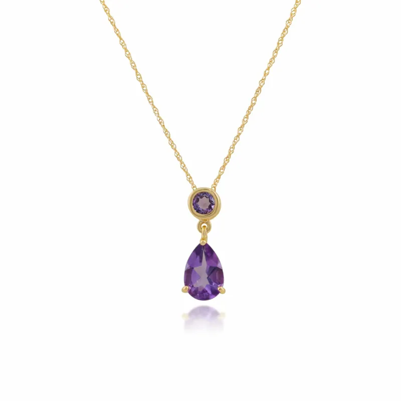 Classic Pear & Round Amethyst Pendant in 9ct Yellow Gold sold by Gemondo Jewellery