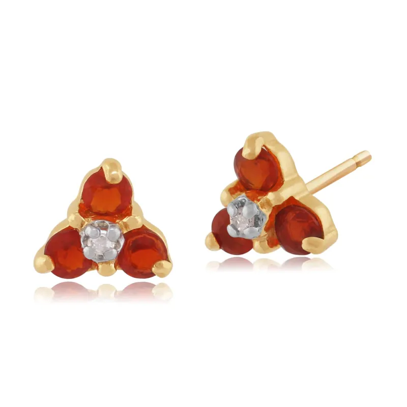 Classic Round Fire Opal & Diamond Cluster Stud Earrings in 9ct Yellow Gold sold by Gemondo Jewellery