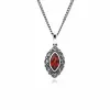 Art Deco Style Marquise Garnet & Marcasite Pendant in 925 Sterling Silver sold by Gemondo Jewellery