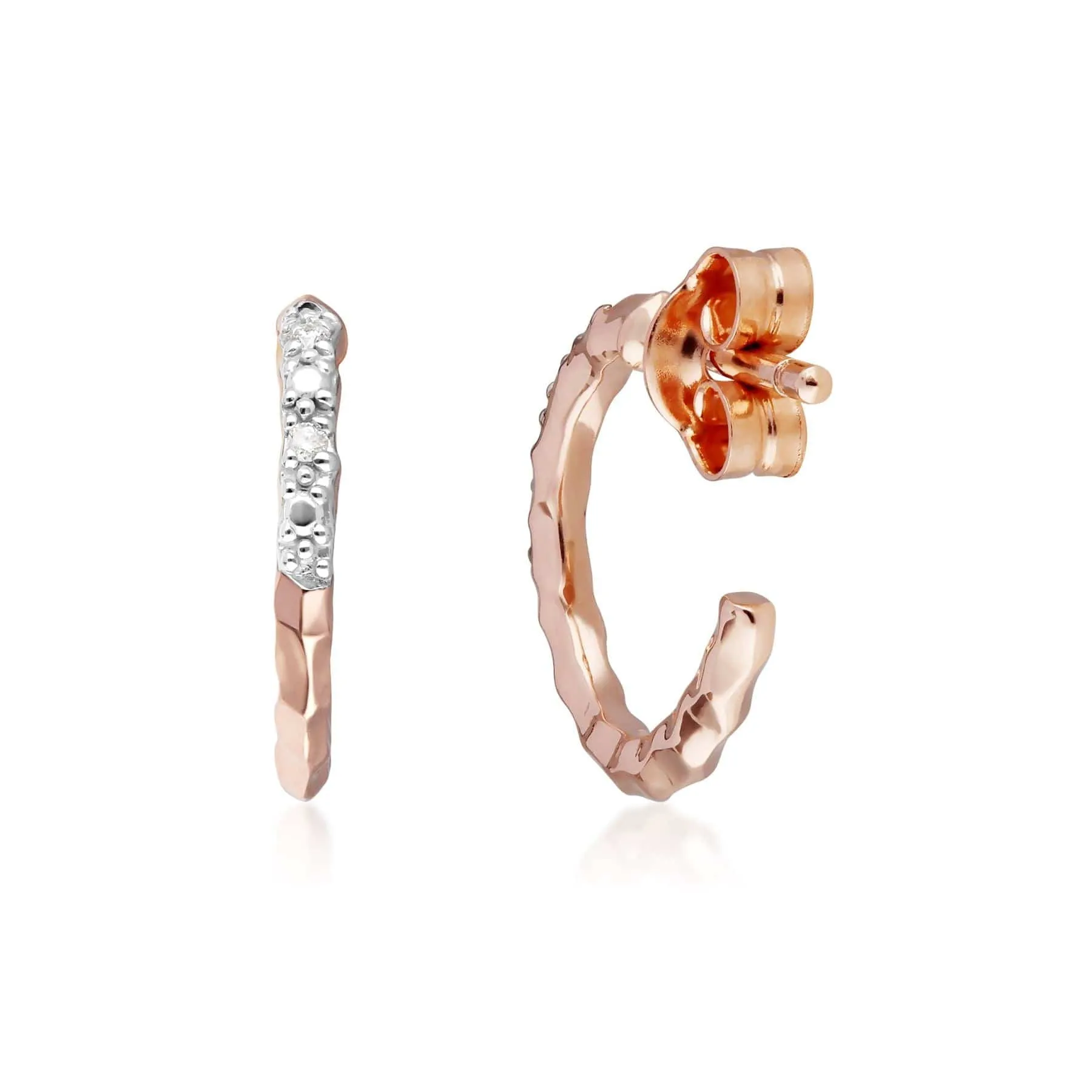 Diamond Pavé Hammered Mini Hoop Earrings in 9ct Rose Gold sold by Gemondo Jewellery product image thumbnail 2