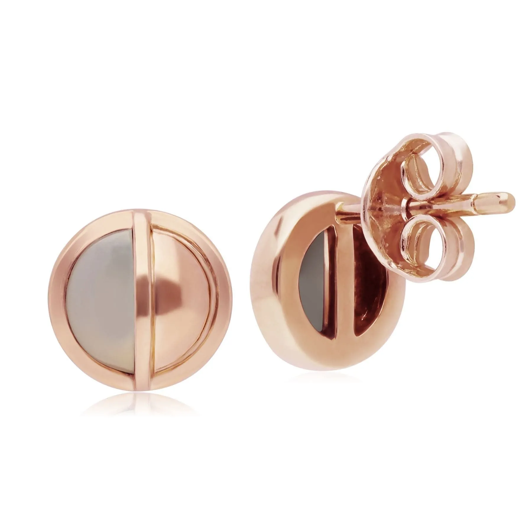 Micro Statement Round Mother of Pearl Stud Earrings in Rose Plated Silver sold by Gemondo Jewellery product image thumbnail 2