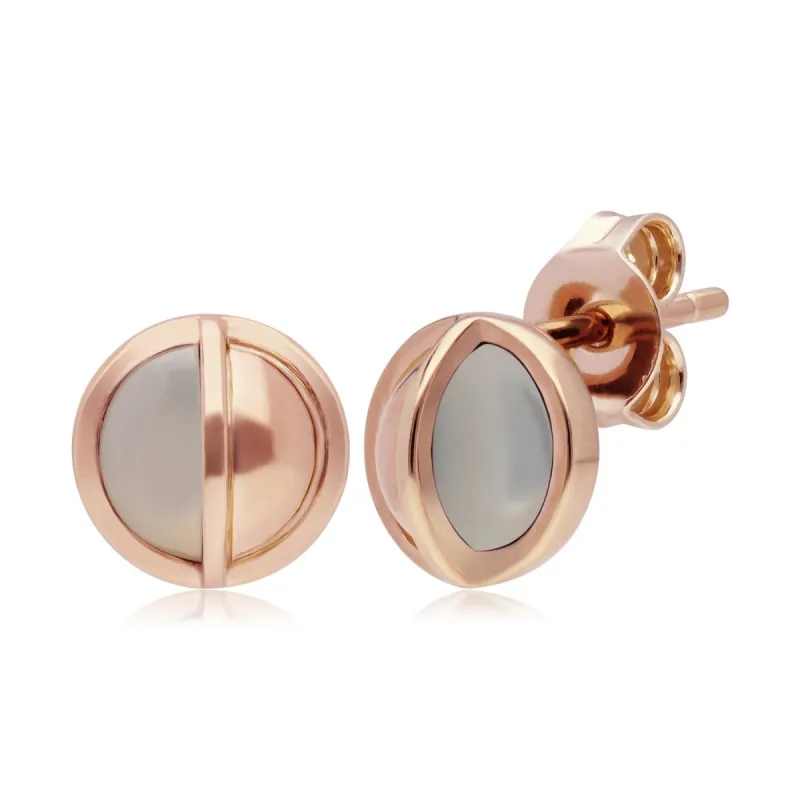 Micro Statement Round Mother of Pearl Stud Earrings in Rose Plated Silver sold by Gemondo Jewellery