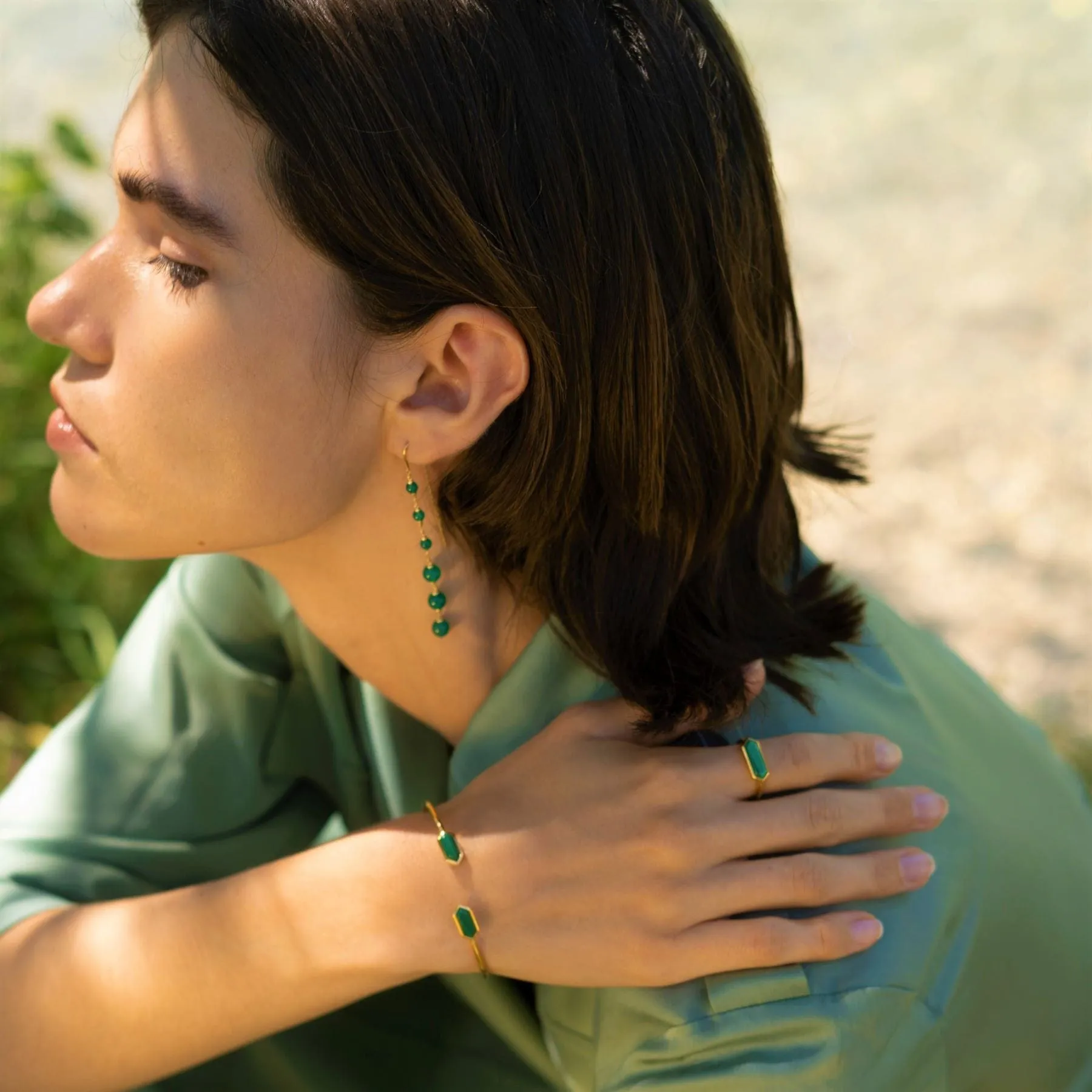 Geometric Hexagon Malachite Prism Ring in Gold Plated Silver sold by Gemondo Jewellery product image thumbnail 3