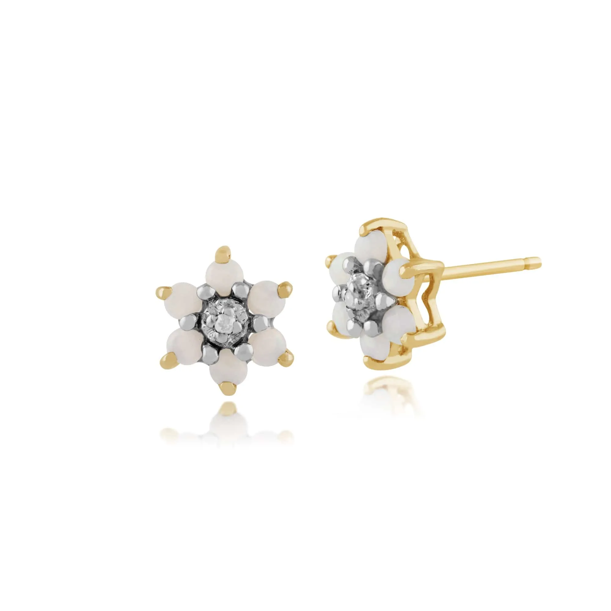 Floral Round Opal & Diamond Flower Cluster Stud Earrings & Pendant Set in 9ct Yellow Gold sold by Gemondo Jewellery product image thumbnail 2