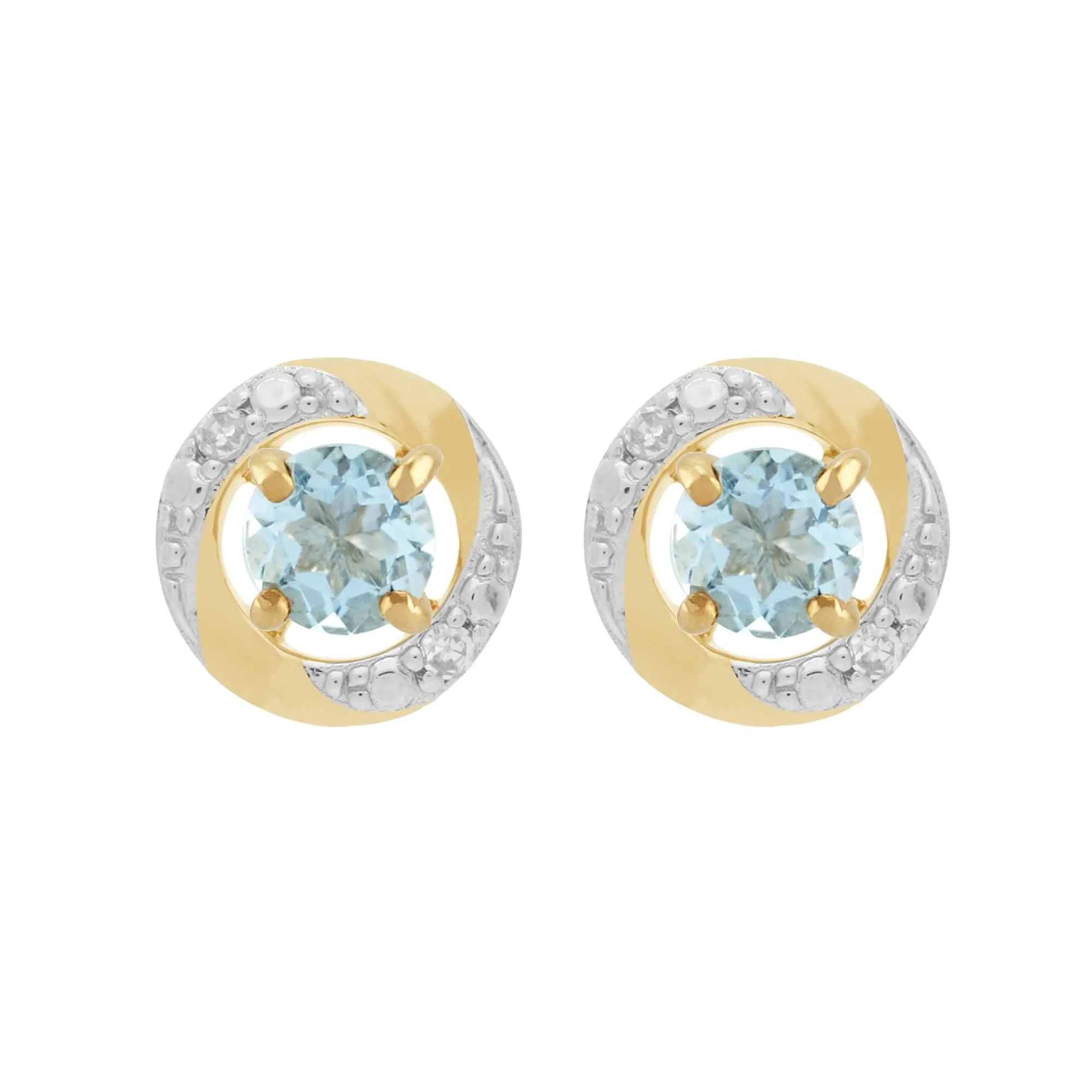 Classic Round Aquamarine Stud Earrings with Detachable Diamond Halo Ear Jacket in 9ct Yellow Gold sold by Gemondo Jewellery