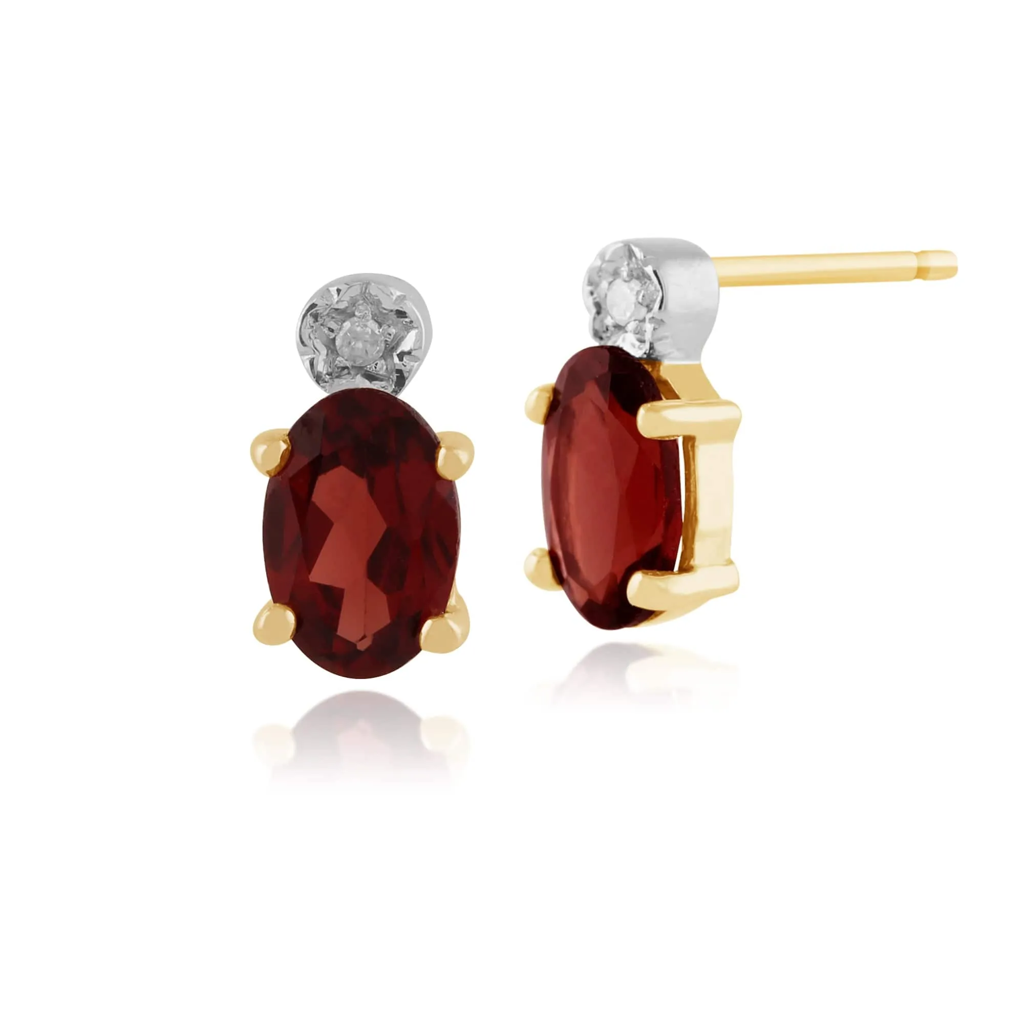 Classic Oval Garnet & Diamond Stud Earrings in 9ct Yellow Gold 7x5mm sold by Gemondo Jewellery