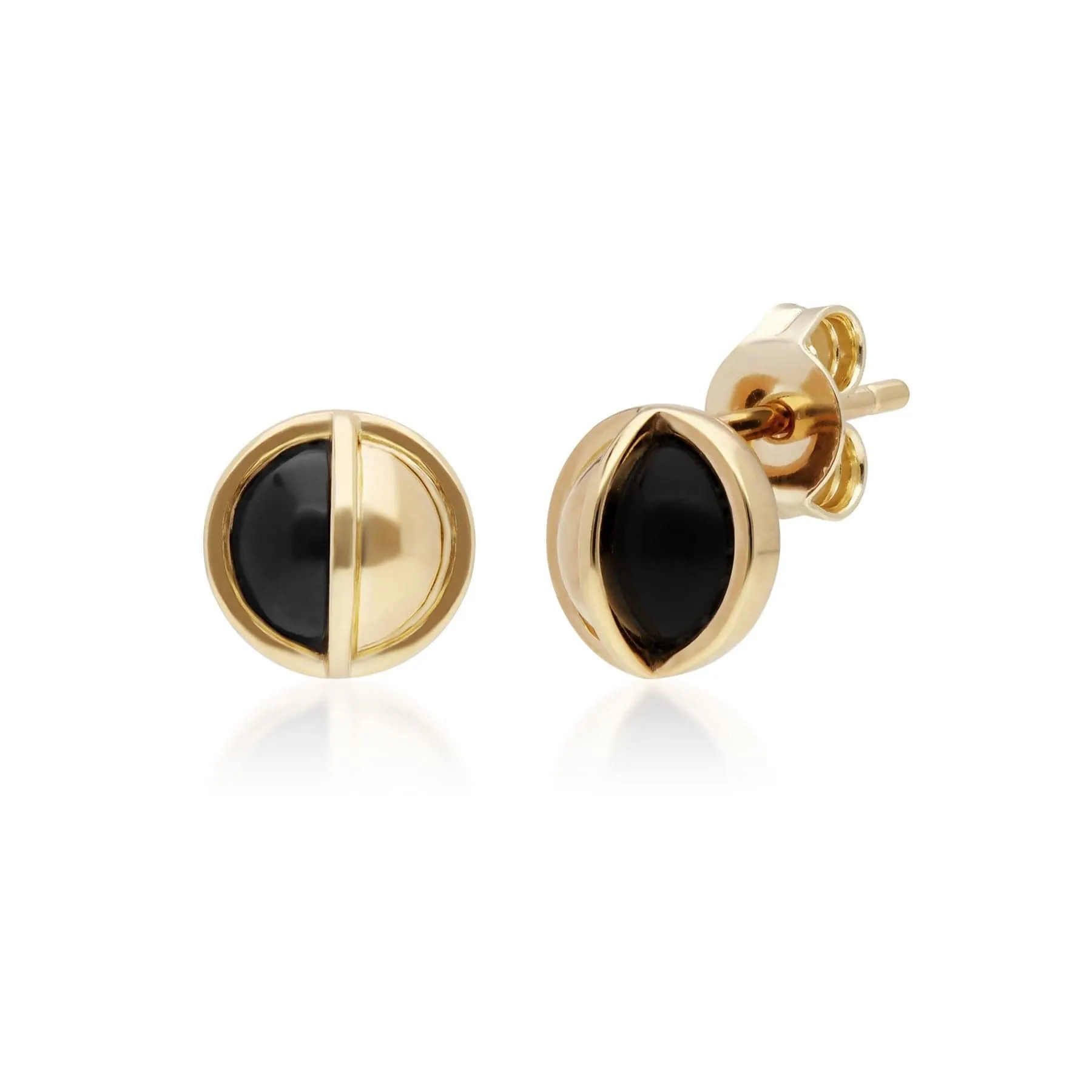 Micro Statement Round Onyx Stud Earrings in Gold Plated Silver sold by Gemondo Jewellery