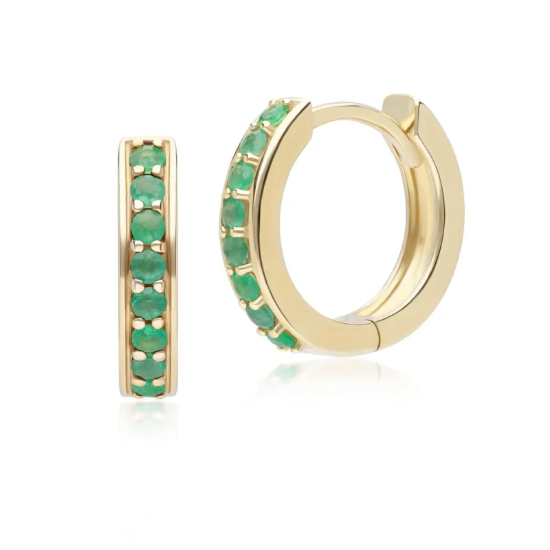 Classic Emerald Huggie Hoop Earrings in 9ct Yellow Gold sold by Gemondo Jewellery