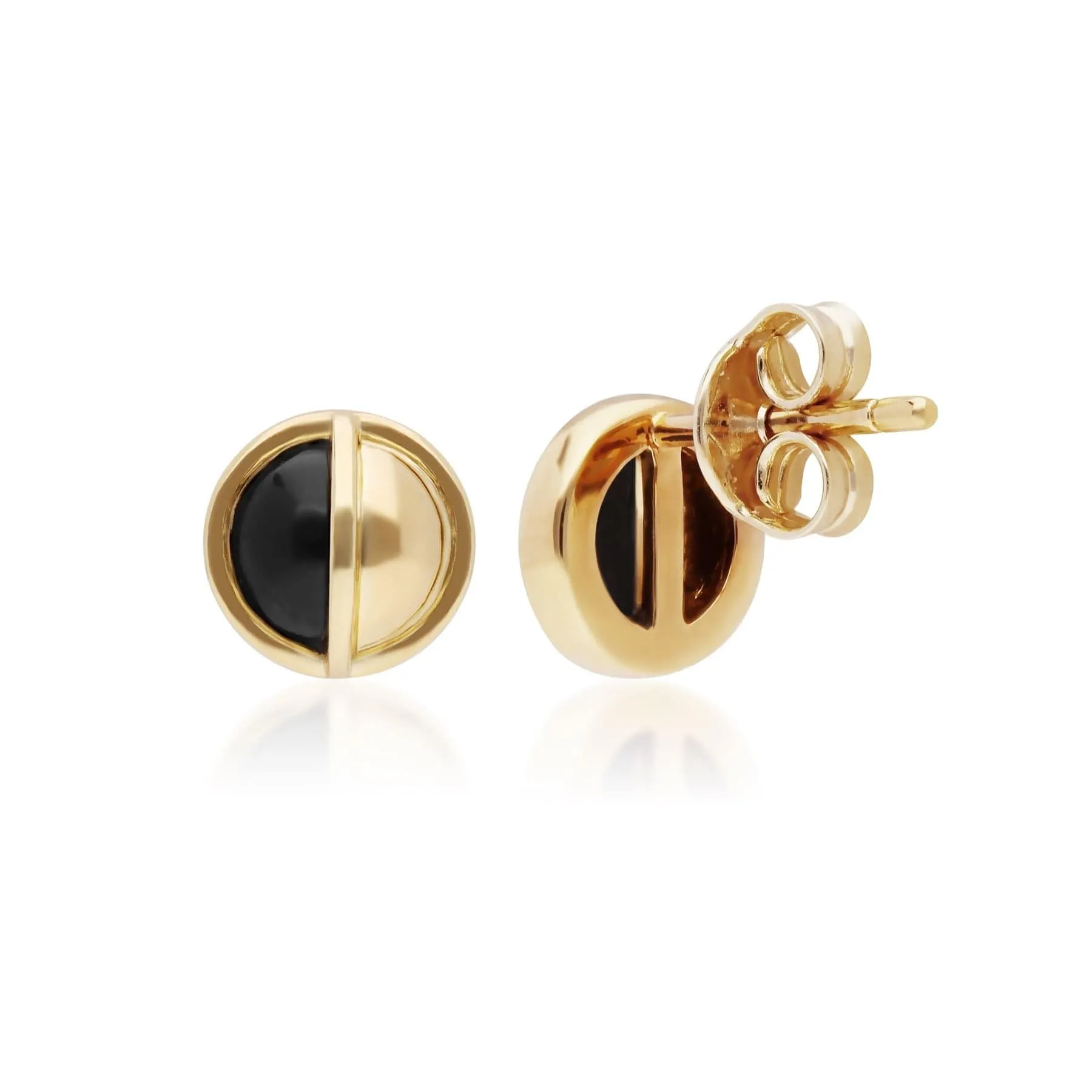 Micro Statement Round Onyx Stud Earrings in Gold Plated Silver sold by Gemondo Jewellery product image thumbnail 3