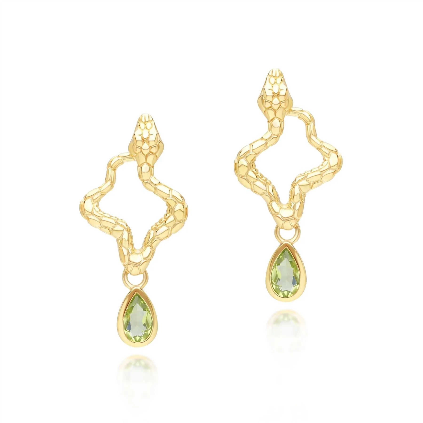 ECFEW™ Peridot Snake Drop Earrings in Gold Plated Sterling Silver sold by Gemondo Jewellery