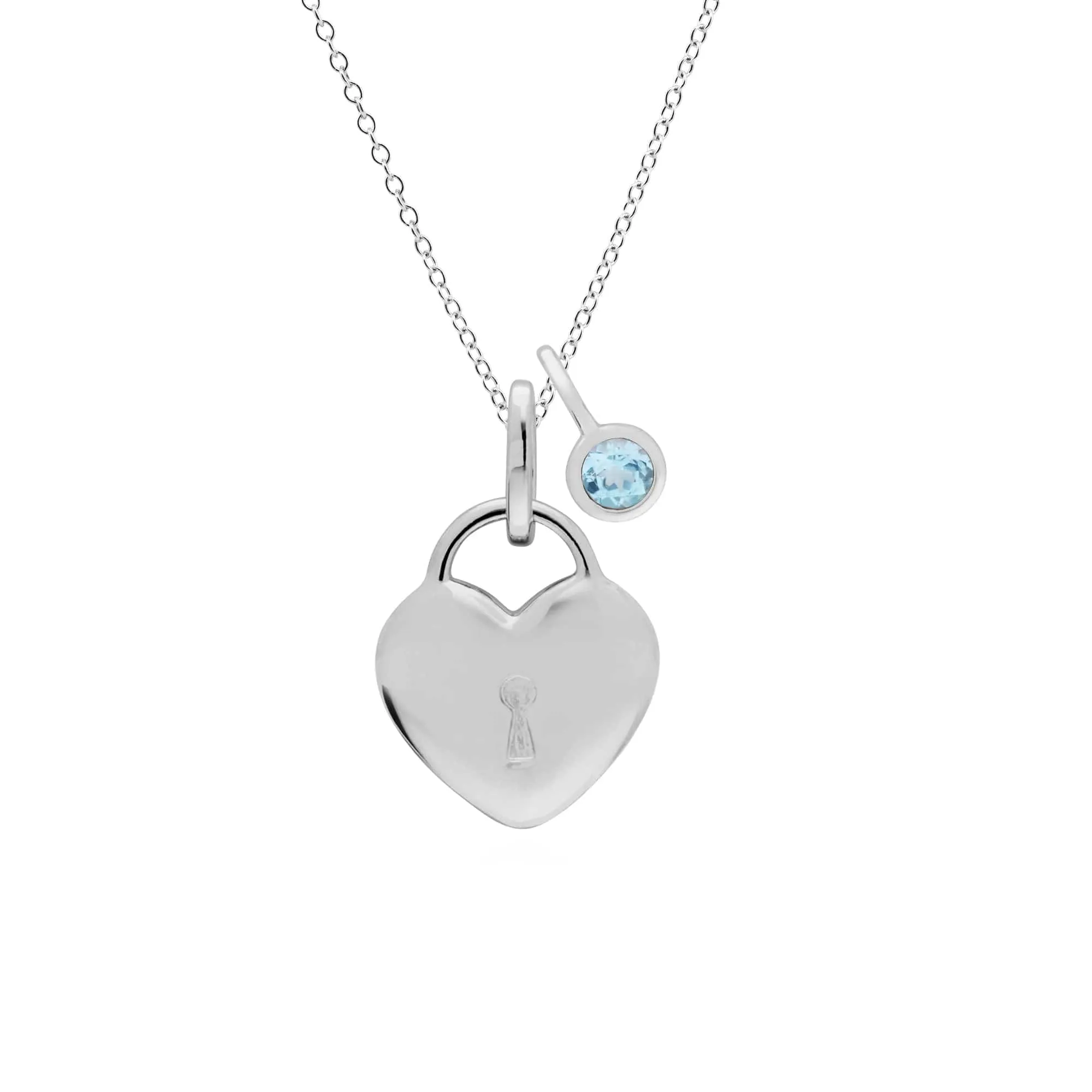 Classic Heart Lock Pendant & Blue Topaz Charm in 925 Sterling Silver sold by Gemondo Jewellery