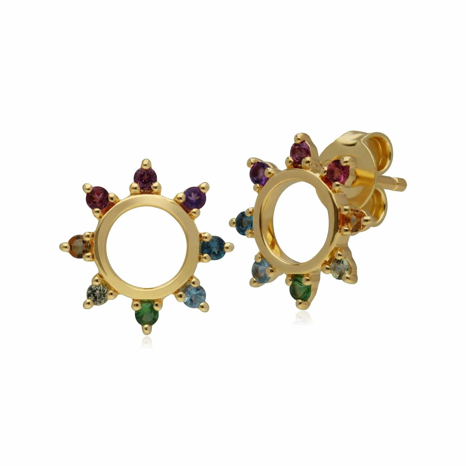 Rainbow Sunburst Stud Earrings in Gold Plated Sterling Silver sold by Gemondo Jewellery