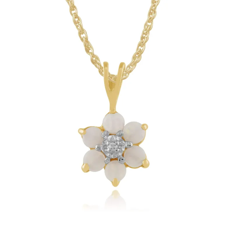Floral Round Opal & Diamond Pendant in 9ct Yellow Gold sold by Gemondo Jewellery