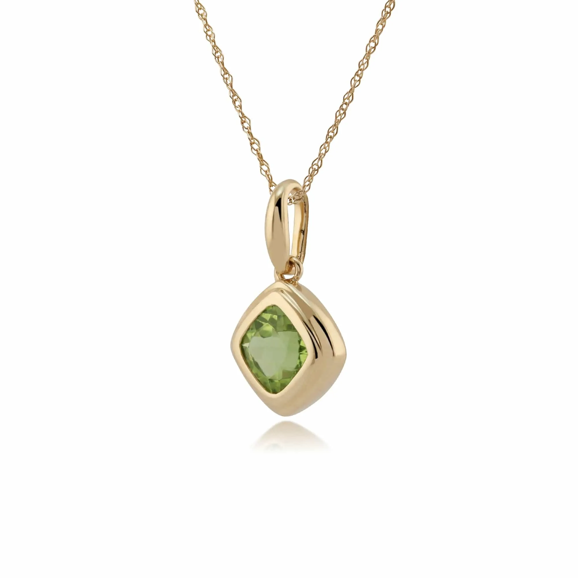 Classic Cushion Peridot Bezel Set Pendant in 9ct Yellow Gold sold by Gemondo Jewellery product image thumbnail 2