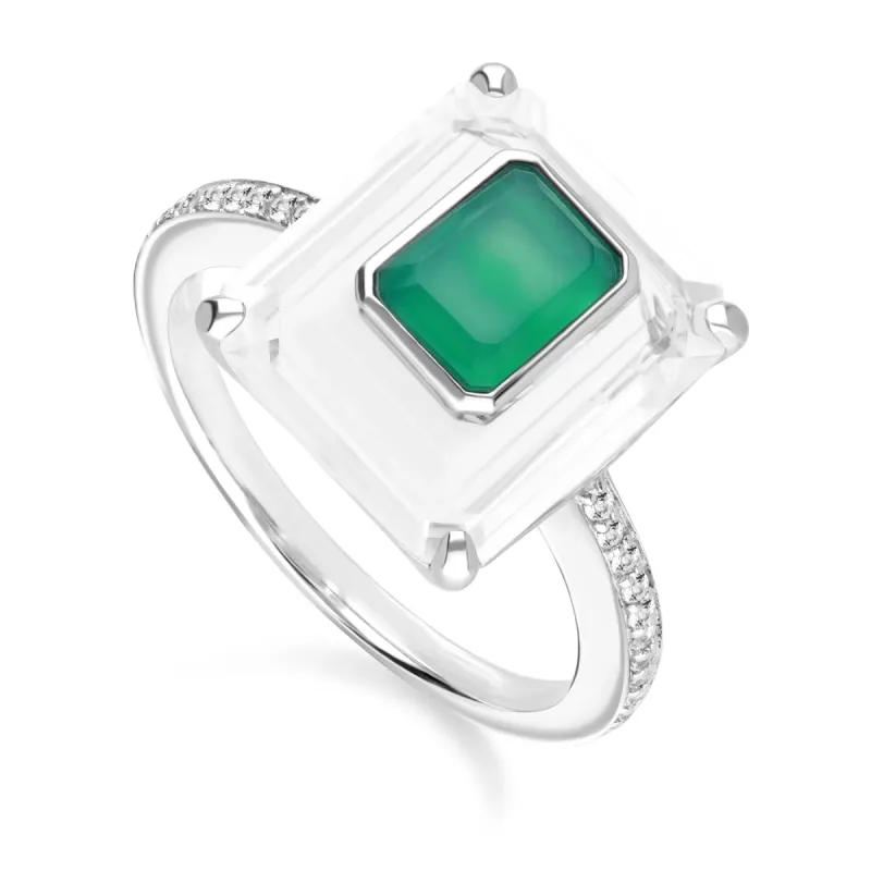 Grand Deco Topaz, Chalcedony & Rock Crystal Statement Ring In Sterling Silver sold by Gemondo Jewellery