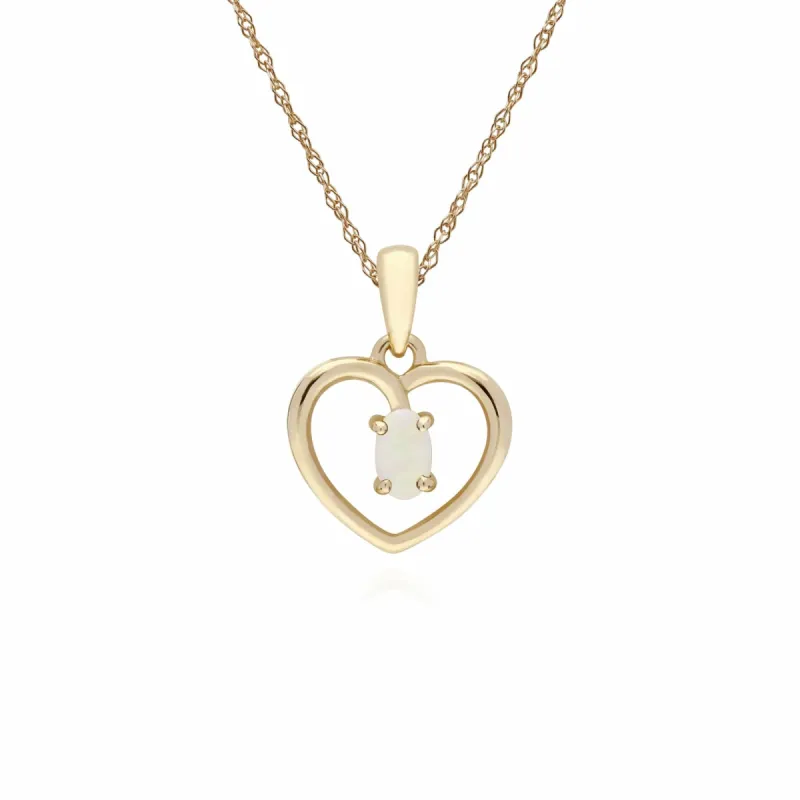 Gemondo 9ct Yellow Gold Opal Oval Single Stone Heart Pendant on 45cm Chain sold by Gemondo Jewellery