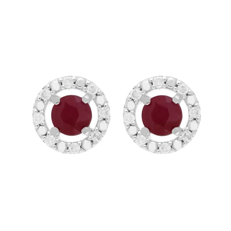 Classic Round Ruby Stud Earrings with Detachable Diamond Round Ear Jacket in 9ct White Gold sold by Gemondo Jewellery