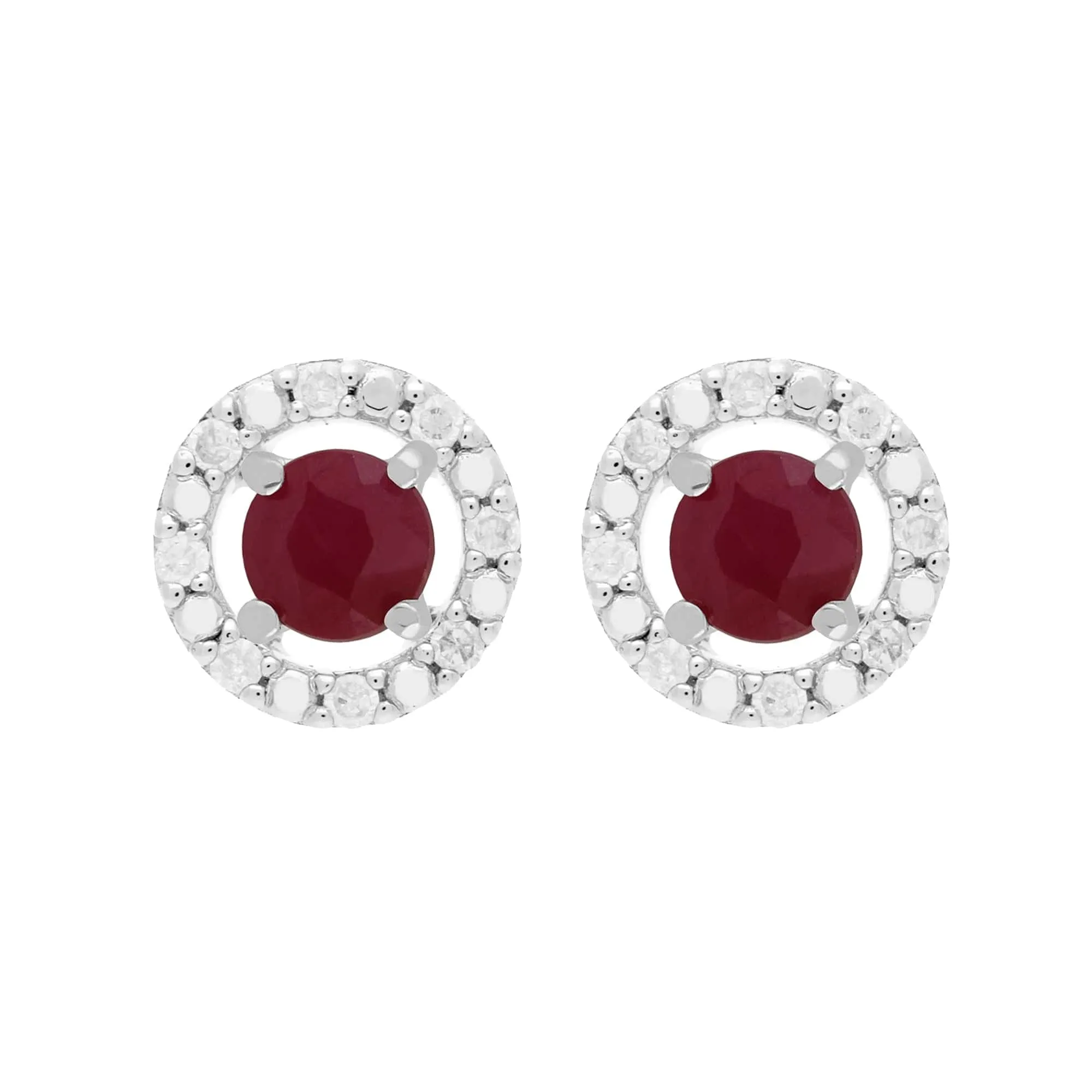 Classic Round Ruby Stud Earrings with Detachable Diamond Round Ear Jacket in 9ct White Gold sold by Gemondo Jewellery