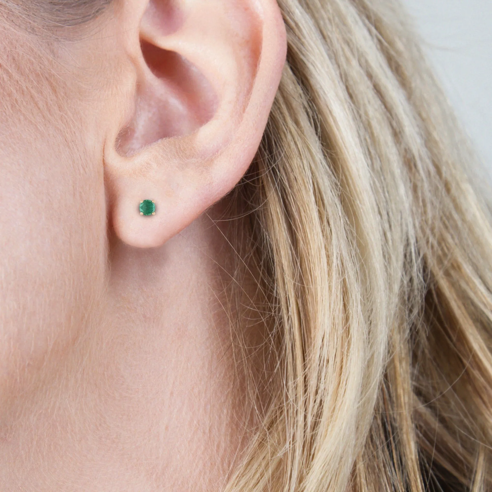 Classic Round Emerald Stud Earrings in 9ct Yellow Gold 3.5mm sold by Gemondo Jewellery product image thumbnail 2