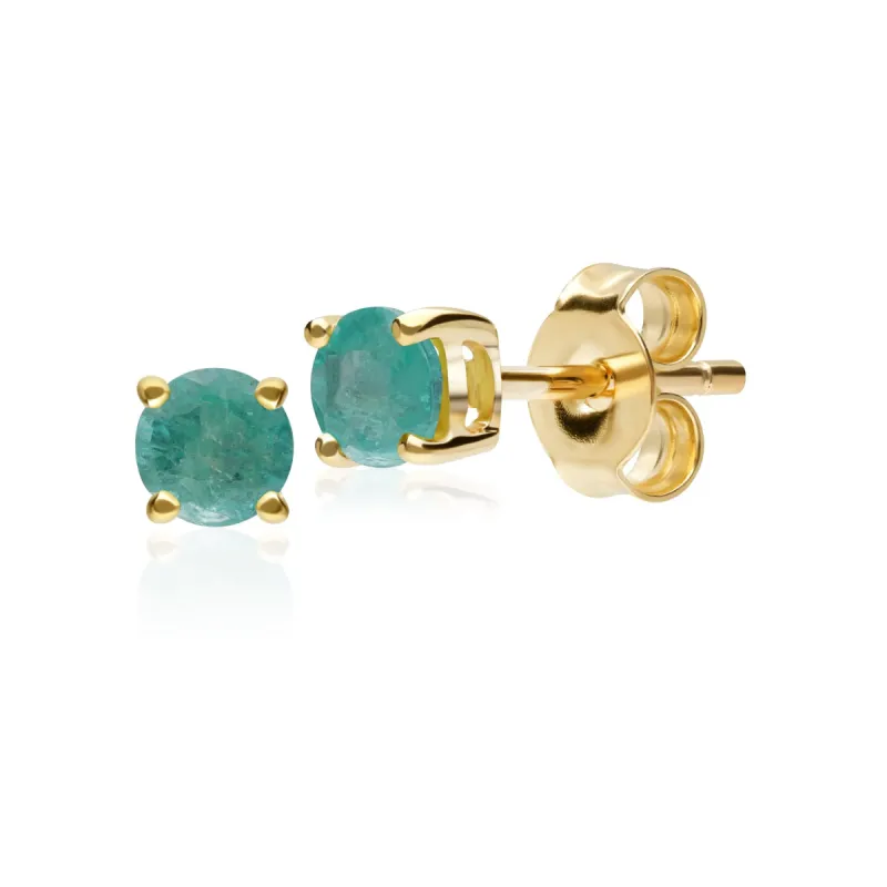 Classic Round Emerald Stud Earrings in 9ct Yellow Gold 3.5mm sold by Gemondo Jewellery