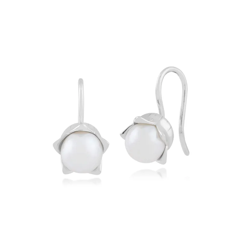 Floral Pearl Lily Drop Earrings in 925 Sterling Silver sold by Gemondo Jewellery