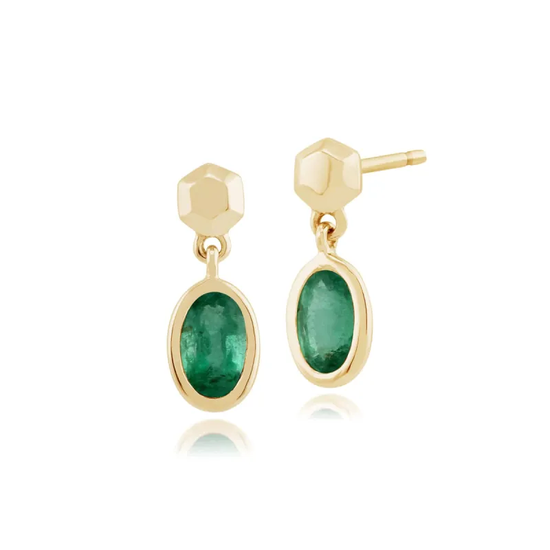 Classic Oval Emerald Bezel Set Drop Earrings in 9ct Yellow Gold sold by Gemondo Jewellery