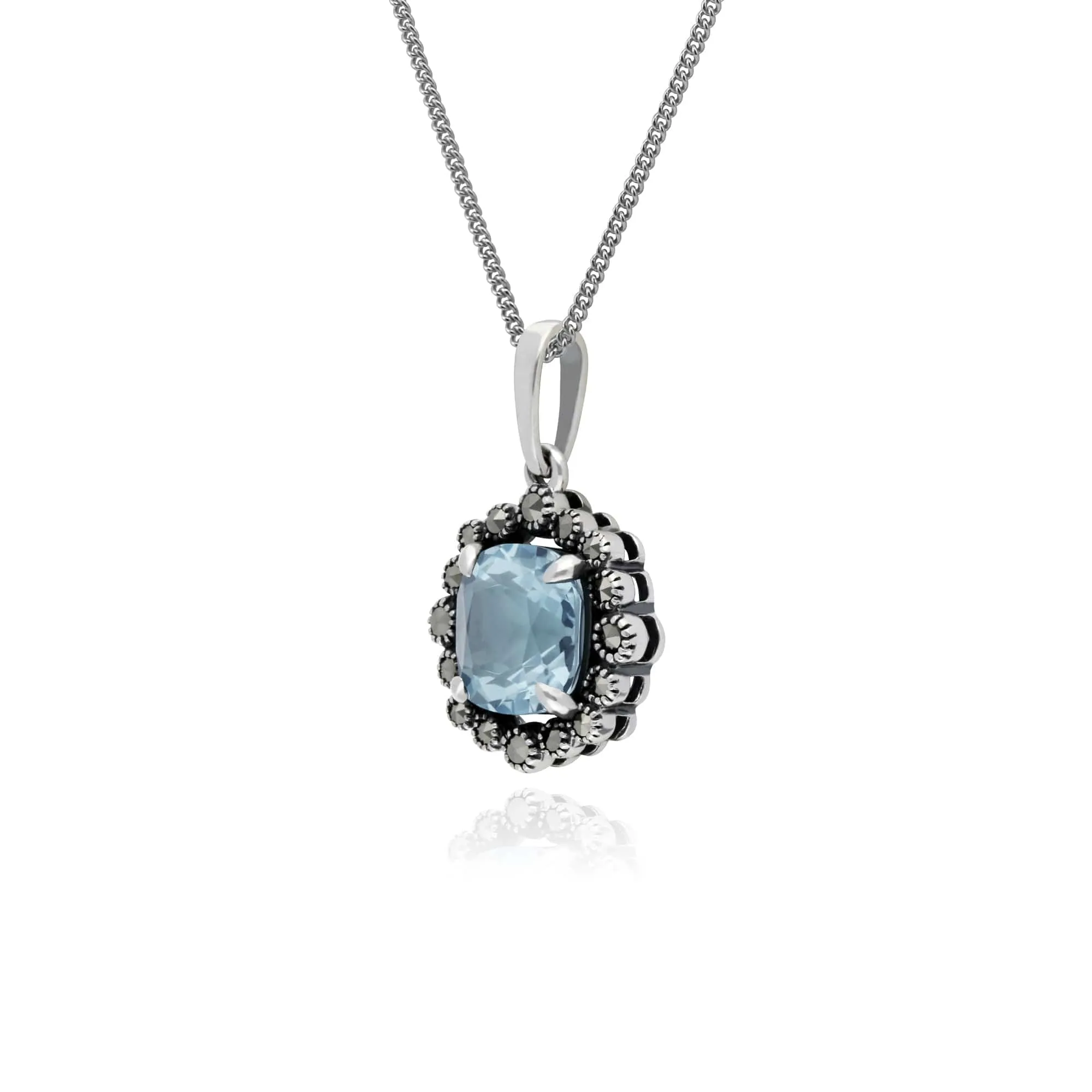 Gemondo Sterling Silver Blue Topaz & Marcasite Oval Art Nouveau 45cm Necklace sold by Gemondo Jewellery product image thumbnail 2
