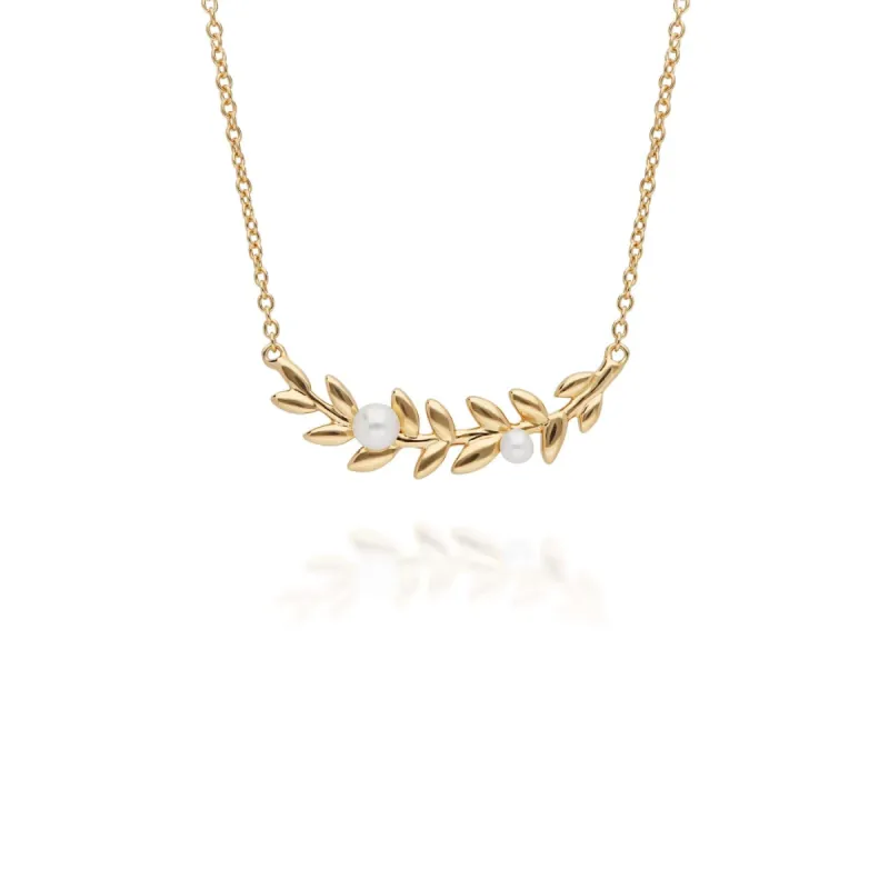 O Leaf Pearl Necklace in Gold Plated Sterling Silver sold by Gemondo Jewellery