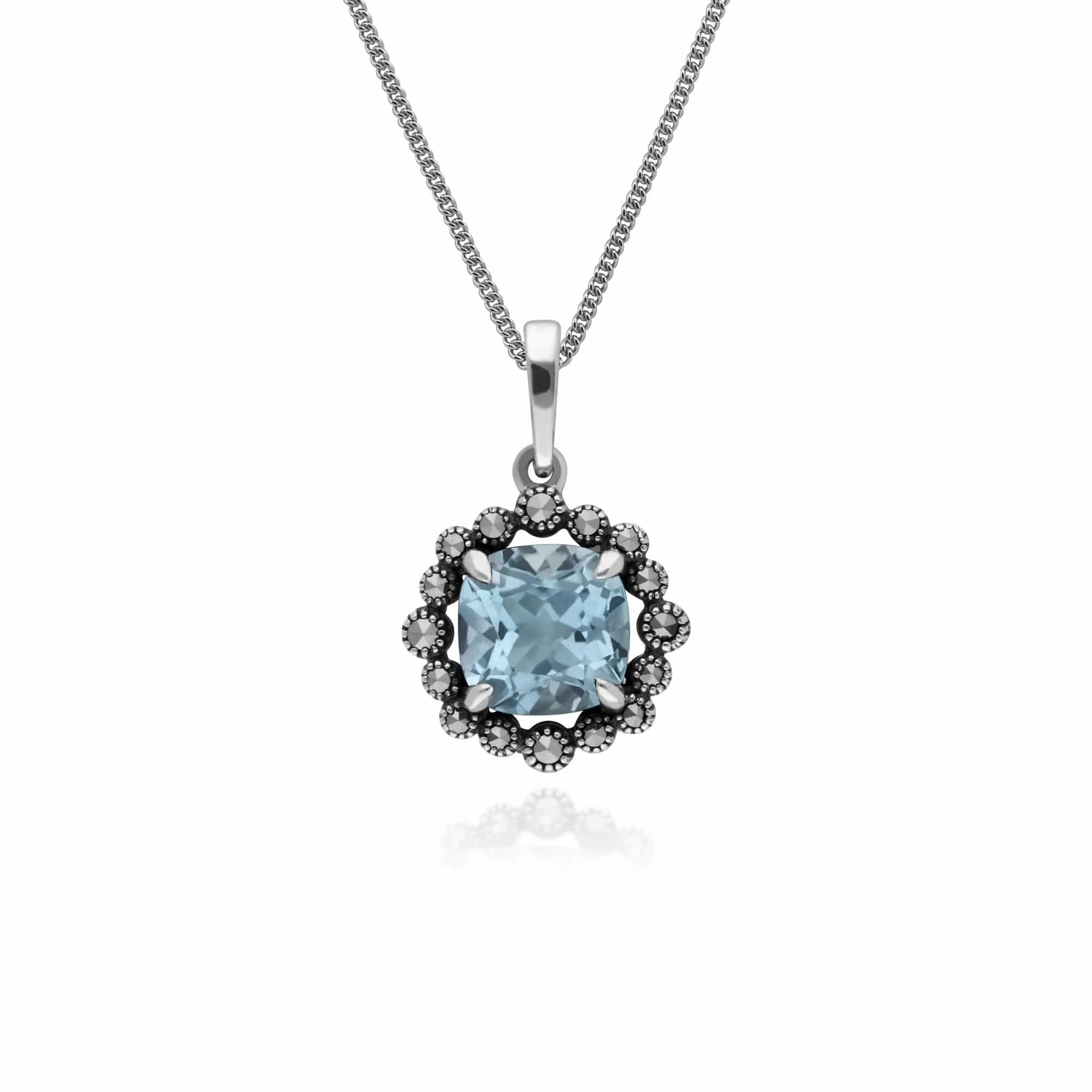 Gemondo Sterling Silver Blue Topaz & Marcasite Oval Art Nouveau 45cm Necklace sold by Gemondo Jewellery