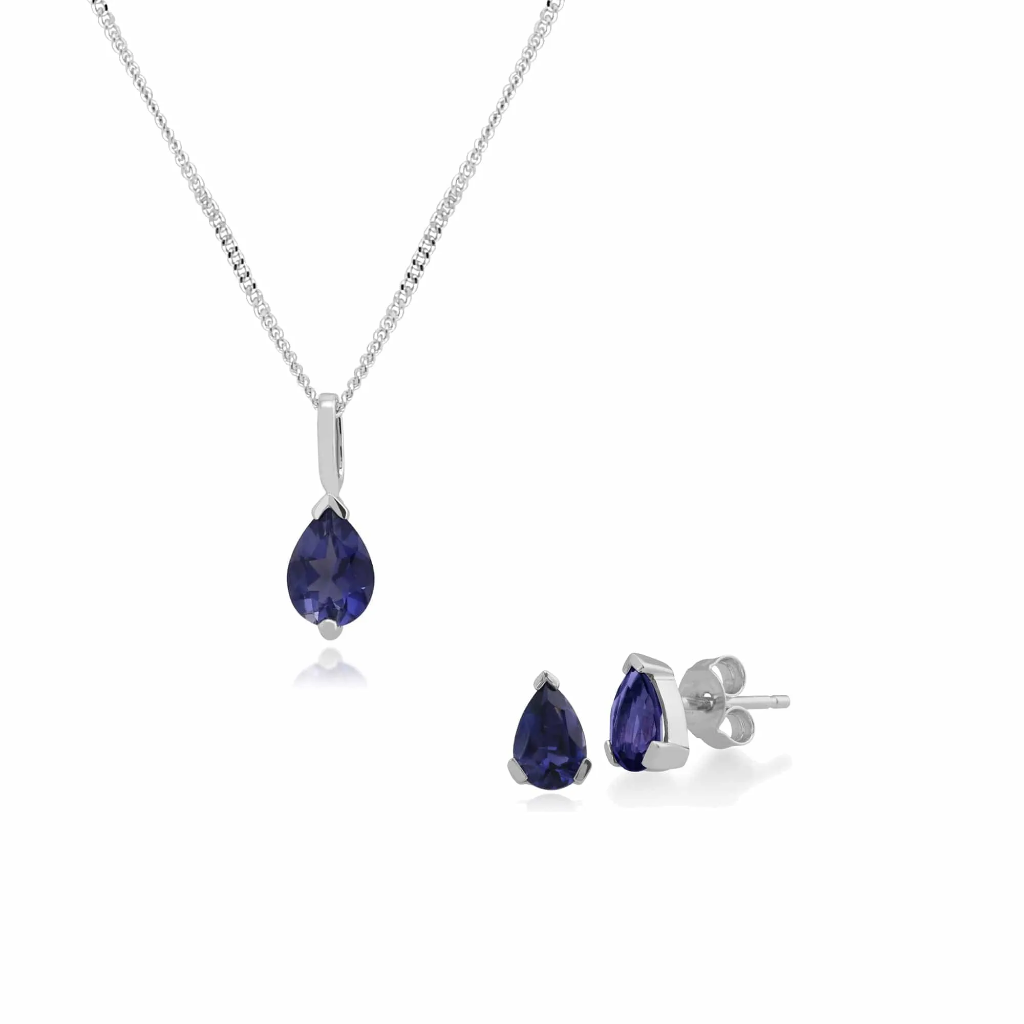 Classic Pear Iolite Single Stone Stud Earrings & Pendant Set in 9ct White Gold sold by Gemondo Jewellery