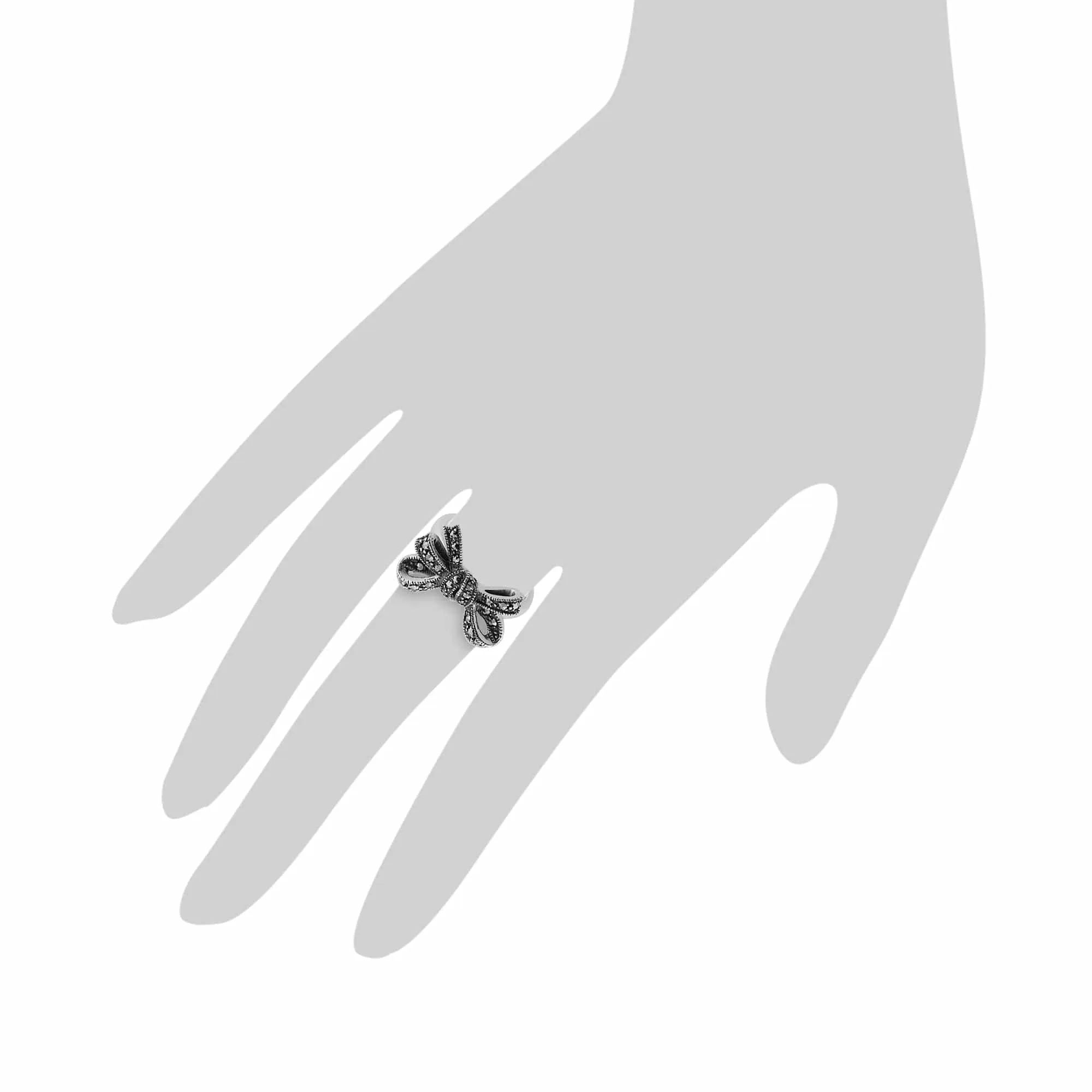 Art Nouveau Style Marcasite Ribbon Bow Ring in 925 Sterling Silver sold by Gemondo Jewellery product image thumbnail 3