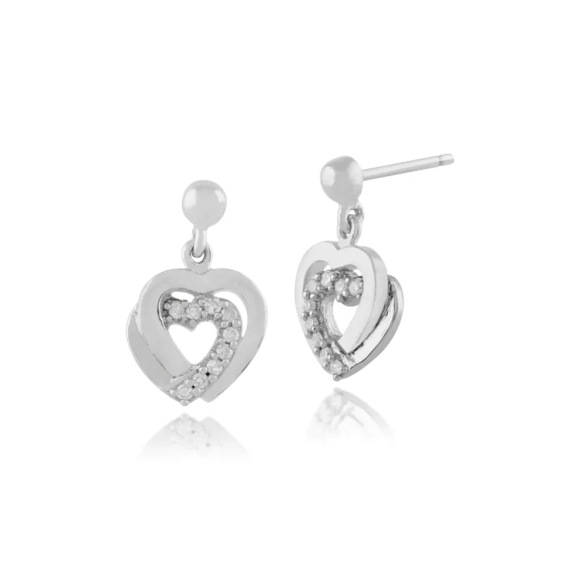 Classic Round Diamond Heart Drop Earrings in 9ct White Gold sold by Gemondo Jewellery