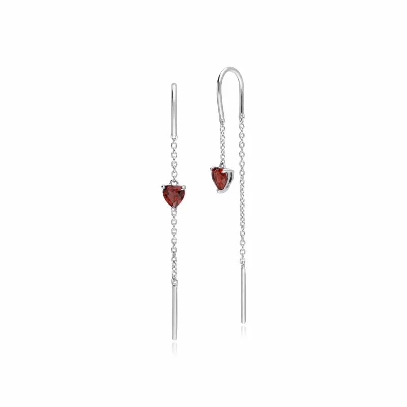 Garnet Heart Threader Earrings in 9ct White Gold sold by Gemondo Jewellery