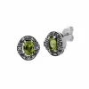 Art Deco Style Oval Peridot & Marcasite Stud Earrings in 925 Sterling Silver sold by Gemondo Jewellery