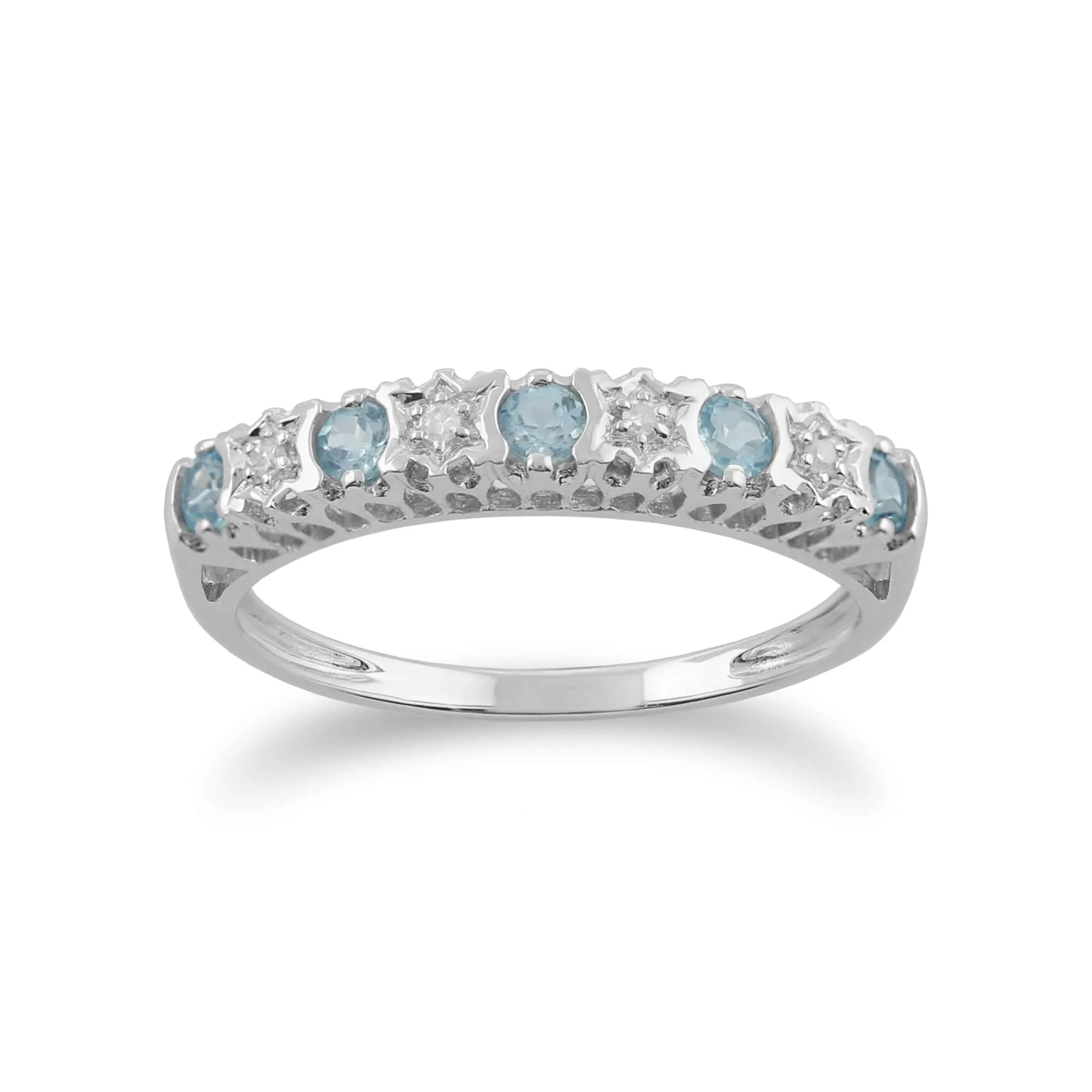 Classic Round Blue Topaz & Diamond Half Eternity Ring in 9ct White Gold sold by Gemondo Jewellery